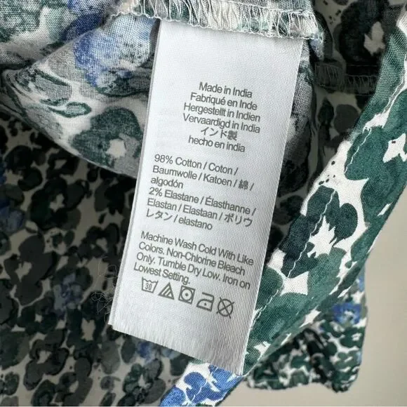 J. Crew Factory Split Neck Ruffle Green Floral Top Long Sleeve Blouse Women’s XL - Picture 5 of 6